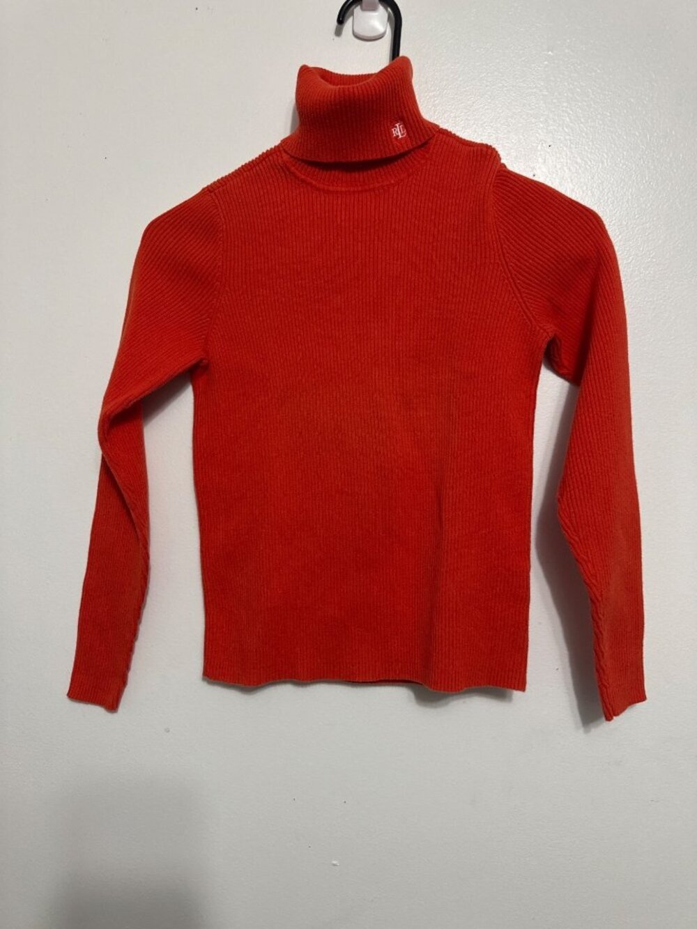 Lauren Ralph Lauren Petite Womens Ribbed Red Turtleneck Sweater 100% Cotton